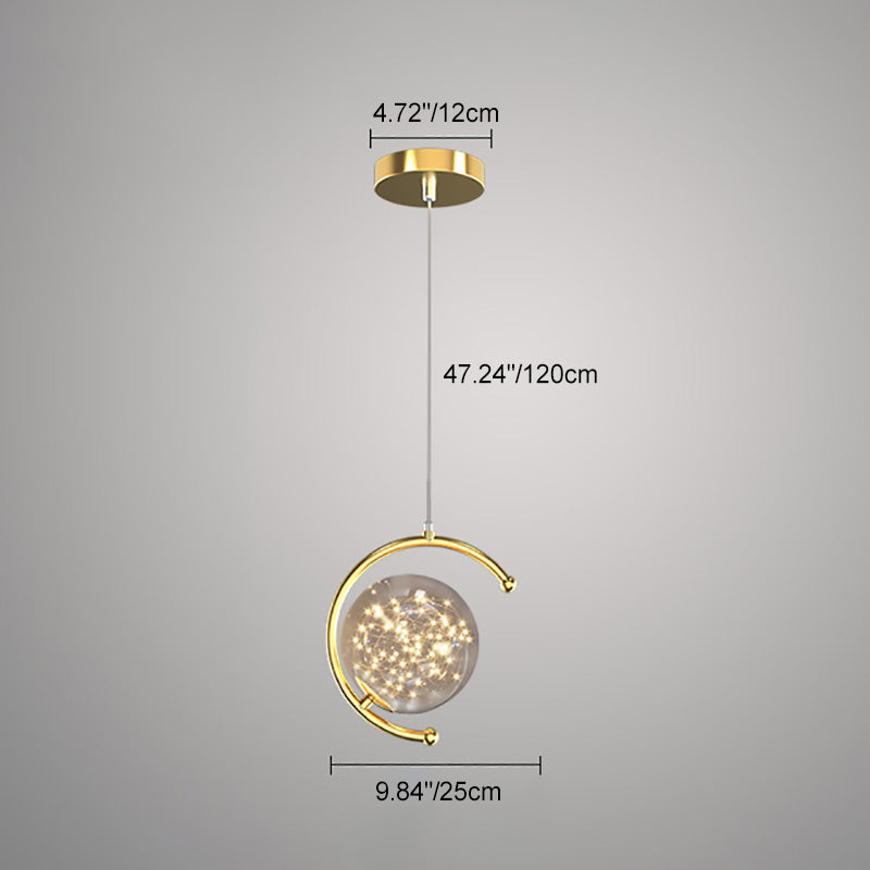 Zeitgenössisches nordisches Halbkreis-Orb-Sternenhimmel-Glas-Aluminium-Eisen-LED-Pendelleuchte für das Schlafzimmer 