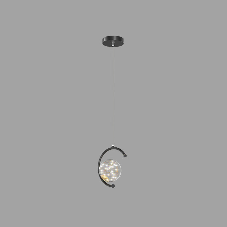 Zeitgenössisches nordisches Halbkreis-Orb-Sternenhimmel-Glas-Aluminium-Eisen-LED-Pendelleuchte für das Schlafzimmer 