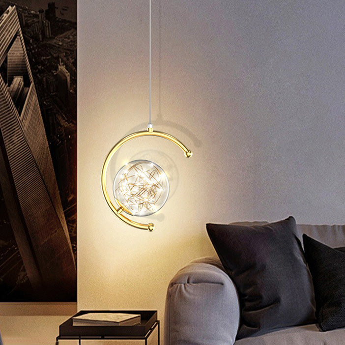 Lustre à suspension LED en verre, aluminium et fer en forme de demi-cercle nordique contemporain ciel étoilé pour chambre 