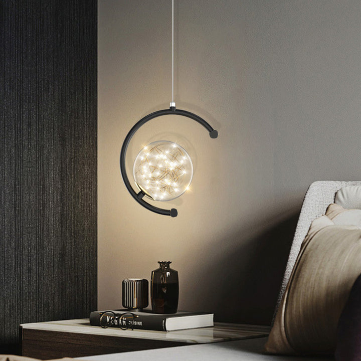 Zeitgenössisches nordisches Halbkreis-Orb-Sternenhimmel-Glas-Aluminium-Eisen-LED-Pendelleuchte für das Schlafzimmer 