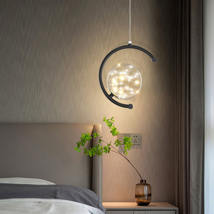 Zeitgenössisches nordisches Halbkreis-Orb-Sternenhimmel-Glas-Aluminium-Eisen-LED-Pendelleuchte für das Schlafzimmer 