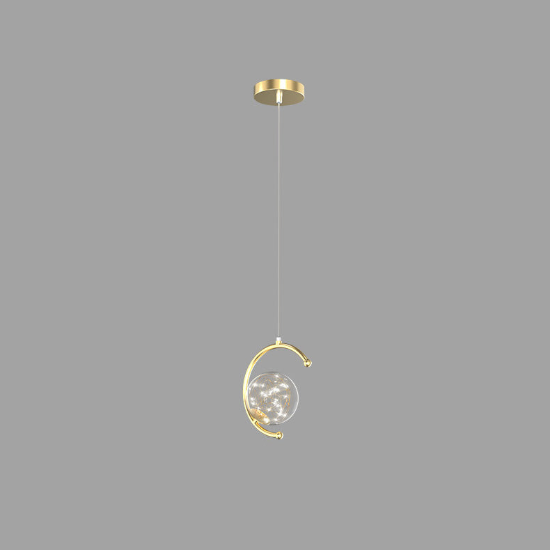 Lustre à suspension LED en verre, aluminium et fer en forme de demi-cercle nordique contemporain ciel étoilé pour chambre 