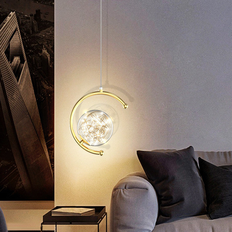Zeitgenössisches nordisches Halbkreis-Orb-Sternenhimmel-Glas-Aluminium-Eisen-LED-Pendelleuchte für das Schlafzimmer 