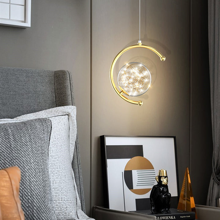 Zeitgenössisches nordisches Halbkreis-Orb-Sternenhimmel-Glas-Aluminium-Eisen-LED-Pendelleuchte für das Schlafzimmer 