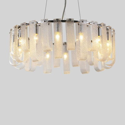 Modern Luxury Geometric Glass Strips Round Iron 6/8/10 - Light Chandelier For Living Room