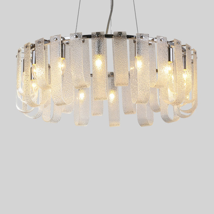 Modern Luxury Geometric Glass Strips Round Iron 6/8/10 - Light Chandelier For Living Room