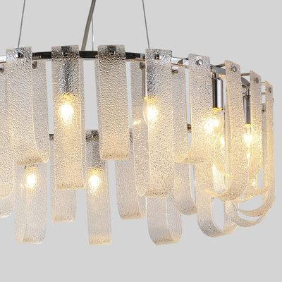 Modern Luxury Geometric Glass Strips Round Iron 6/8/10 - Light Chandelier For Living Room