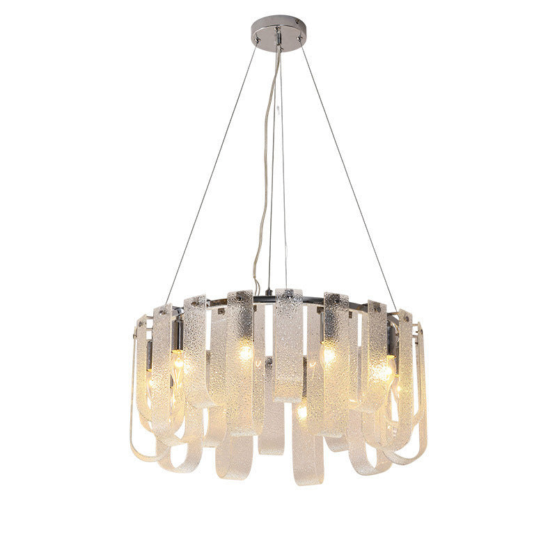 Modern Luxury Geometric Glass Strips Round Iron 6/8/10 - Light Chandelier For Living Room