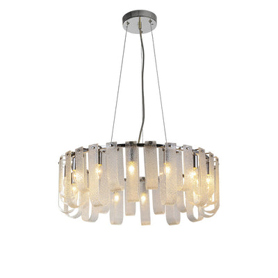 Modern Luxury Geometric Glass Strips Round Iron 6/8/10 - Light Chandelier For Living Room