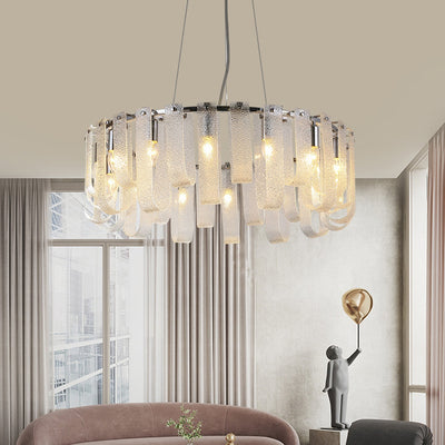 Modern Luxury Geometric Glass Strips Round Iron 6/8/10 - Light Chandelier For Living Room