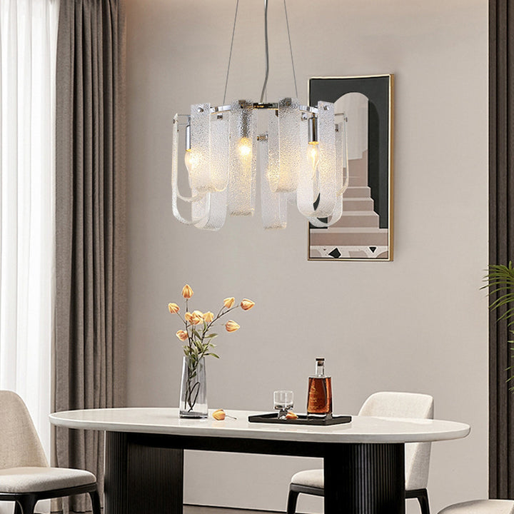 Modern Luxury Geometric Glass Strips Round Iron 6/8/10 - Light Chandelier For Living Room