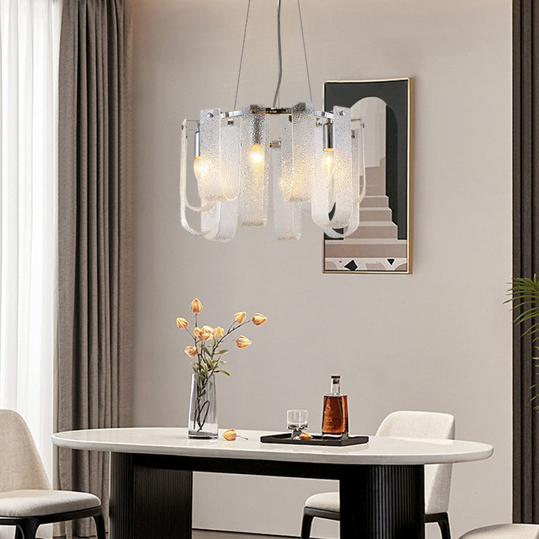 Modern Luxury Geometric Glass Strips Round Iron 6/8/10 - Light Chandelier For Living Room