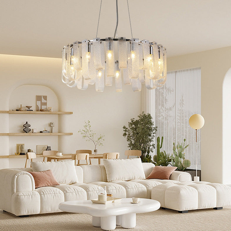 Modern Luxury Geometric Glass Strips Round Iron 6/8/10 - Light Chandelier For Living Room