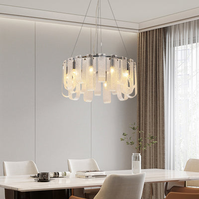 Modern Luxury Geometric Glass Strips Round Iron 6/8/10 - Light Chandelier For Living Room