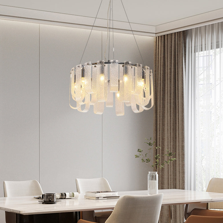 Modern Luxury Geometric Glass Strips Round Iron 6/8/10 - Light Chandelier For Living Room