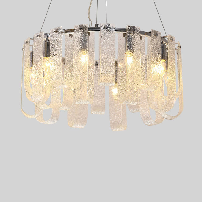 Modern Luxury Geometric Glass Strips Round Iron 6/8/10 - Light Chandelier For Living Room