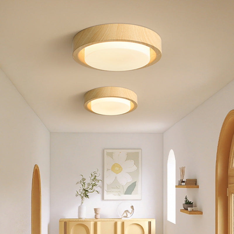 Plafonnier LED contemporain en bois rond nordique avec verre et fer pour couloirs 