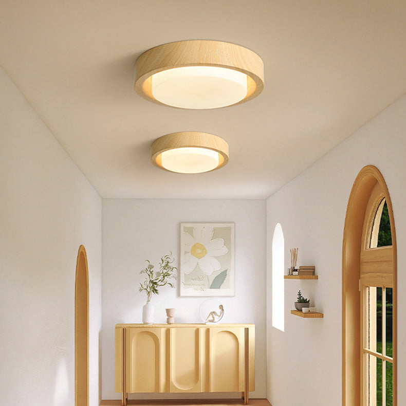 Plafonnier LED contemporain en bois rond nordique avec verre et fer pour couloirs 