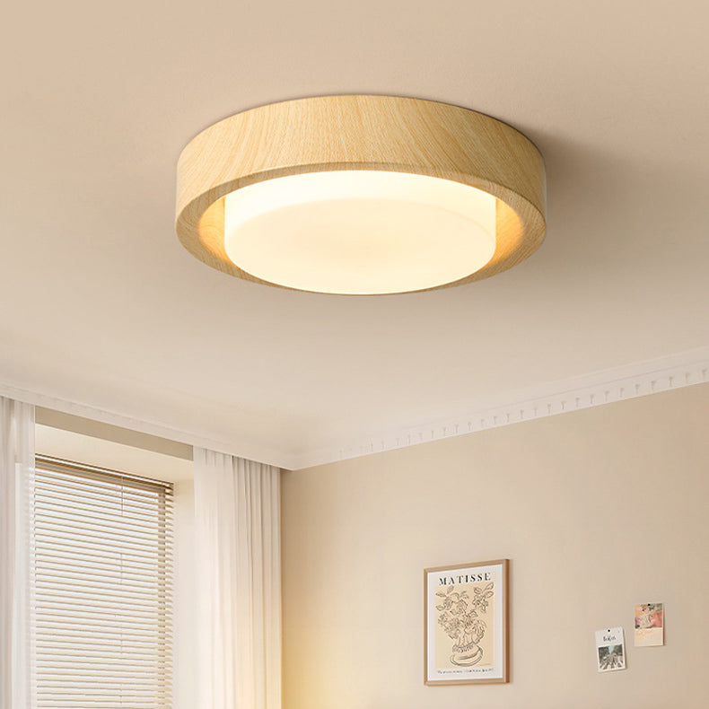 Plafonnier LED contemporain en bois rond nordique avec verre et fer pour couloirs 