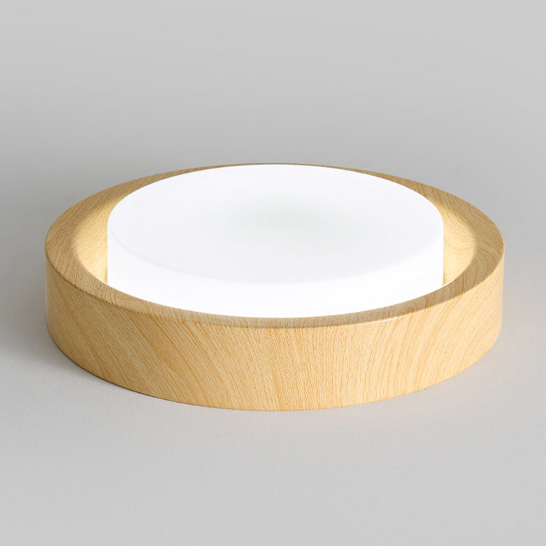 Plafonnier LED contemporain en bois rond nordique avec verre et fer pour couloirs 