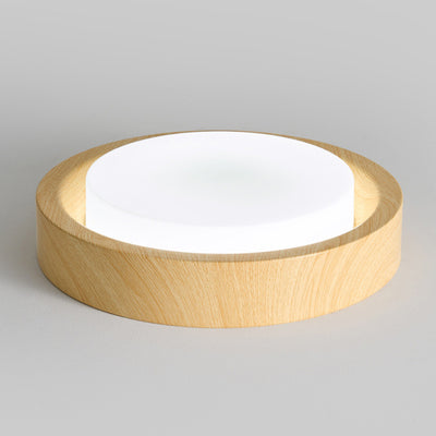 Contemporary Nordic Round Wood Iron Glass LED Flush Mount Ceiling Light For Hallways
