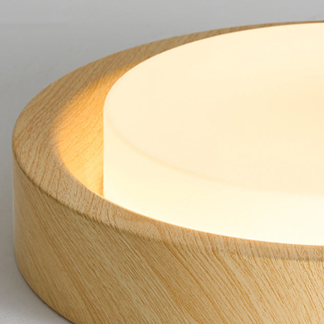 Contemporary Nordic Round Wood Iron Glass LED Flush Mount Ceiling Light For Hallways