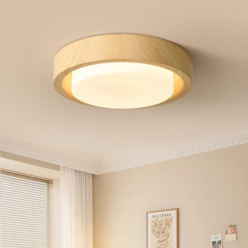 Plafonnier LED contemporain en bois rond nordique avec verre et fer pour couloirs 