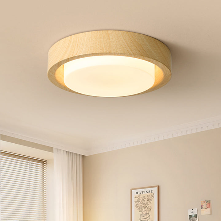 Plafonnier LED contemporain en bois rond nordique avec verre et fer pour couloirs 