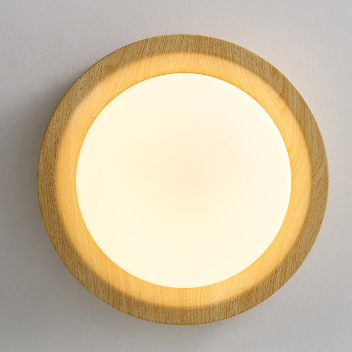 Plafonnier LED contemporain en bois rond nordique avec verre et fer pour couloirs 