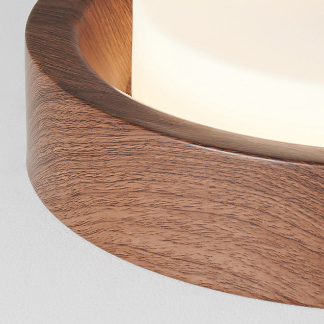Plafonnier LED contemporain en bois rond nordique avec verre et fer pour couloirs 