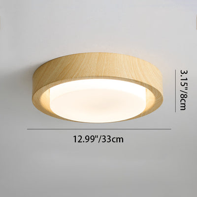 Contemporary Nordic Round Wood Iron Glass LED Flush Mount Ceiling Light For Hallways