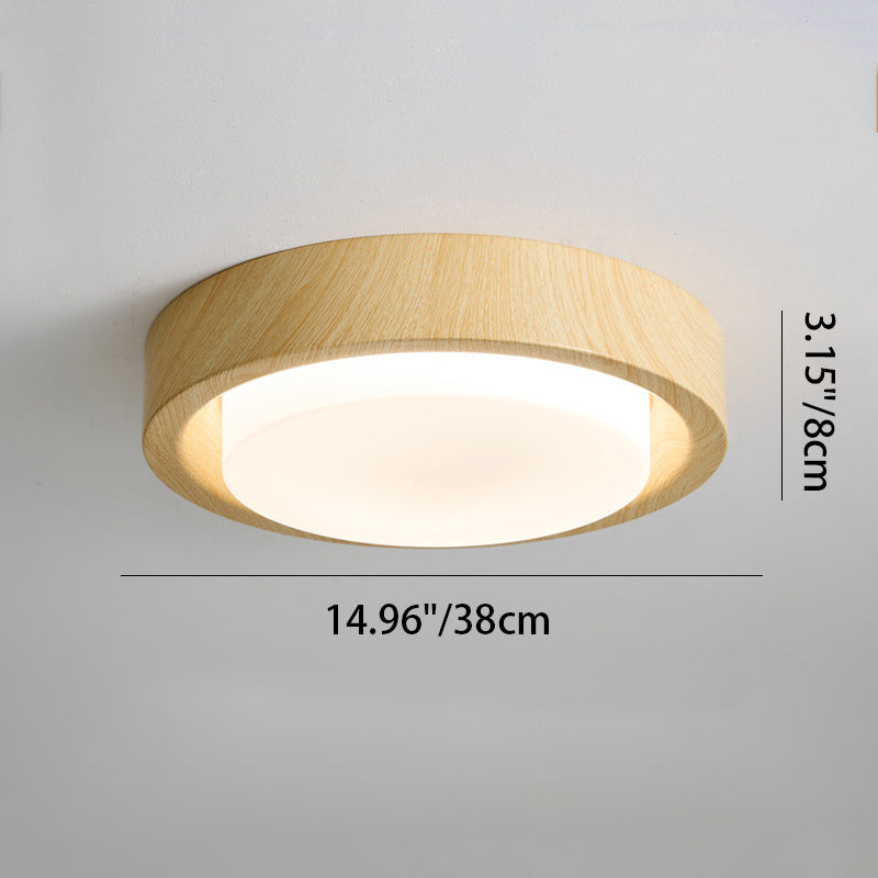 Plafonnier LED contemporain en bois rond nordique avec verre et fer pour couloirs 