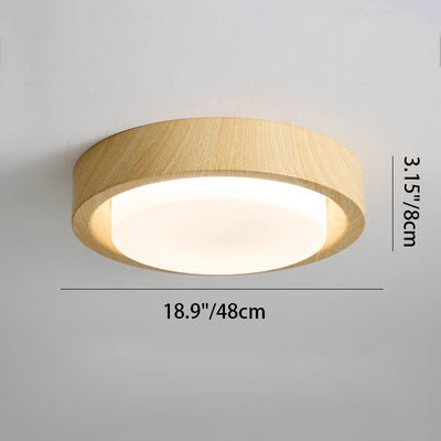 Contemporary Nordic Round Wood Iron Glass LED Flush Mount Ceiling Light For Hallways