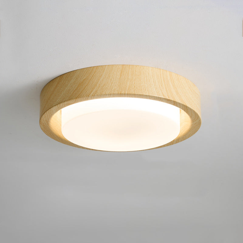Plafonnier LED contemporain en bois rond nordique avec verre et fer pour couloirs 