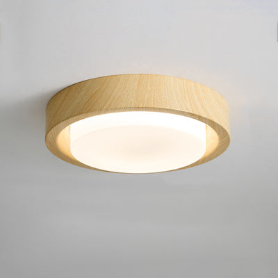 Contemporary Nordic Round Wood Iron Glass LED Flush Mount Ceiling Light For Hallways