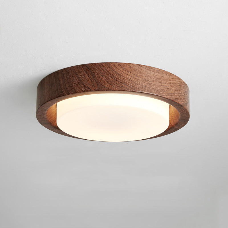 Plafonnier LED contemporain en bois rond nordique avec verre et fer pour couloirs 
