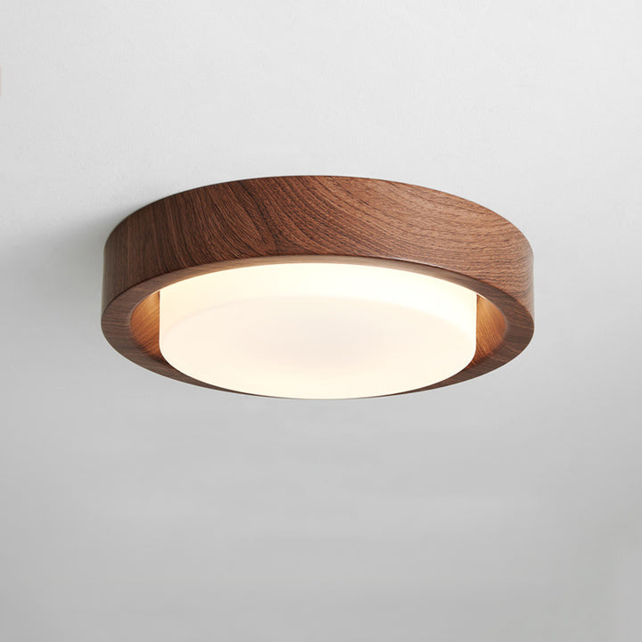 Plafonnier LED contemporain en bois rond nordique avec verre et fer pour couloirs 