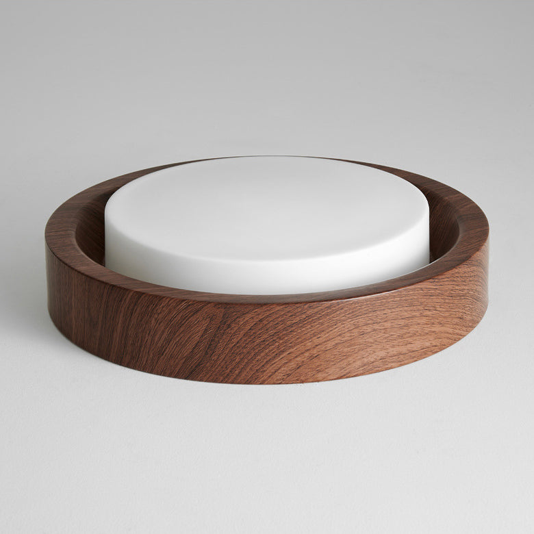 Plafonnier LED contemporain en bois rond nordique avec verre et fer pour couloirs 