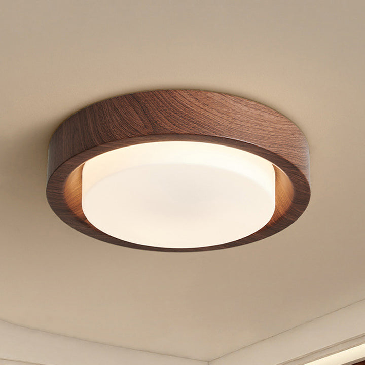 Plafonnier LED contemporain en bois rond nordique avec verre et fer pour couloirs 