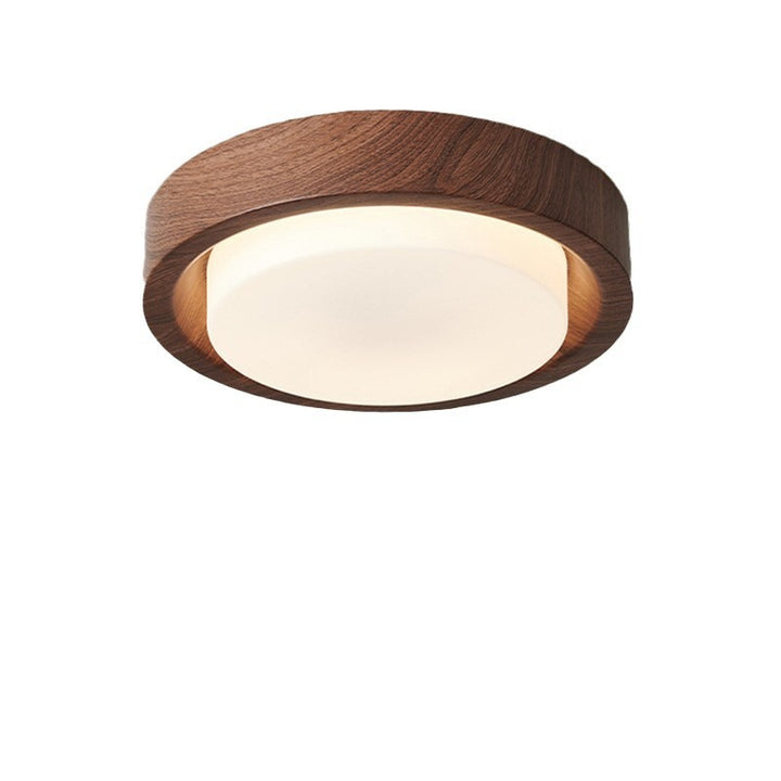 Plafonnier LED contemporain en bois rond nordique avec verre et fer pour couloirs 
