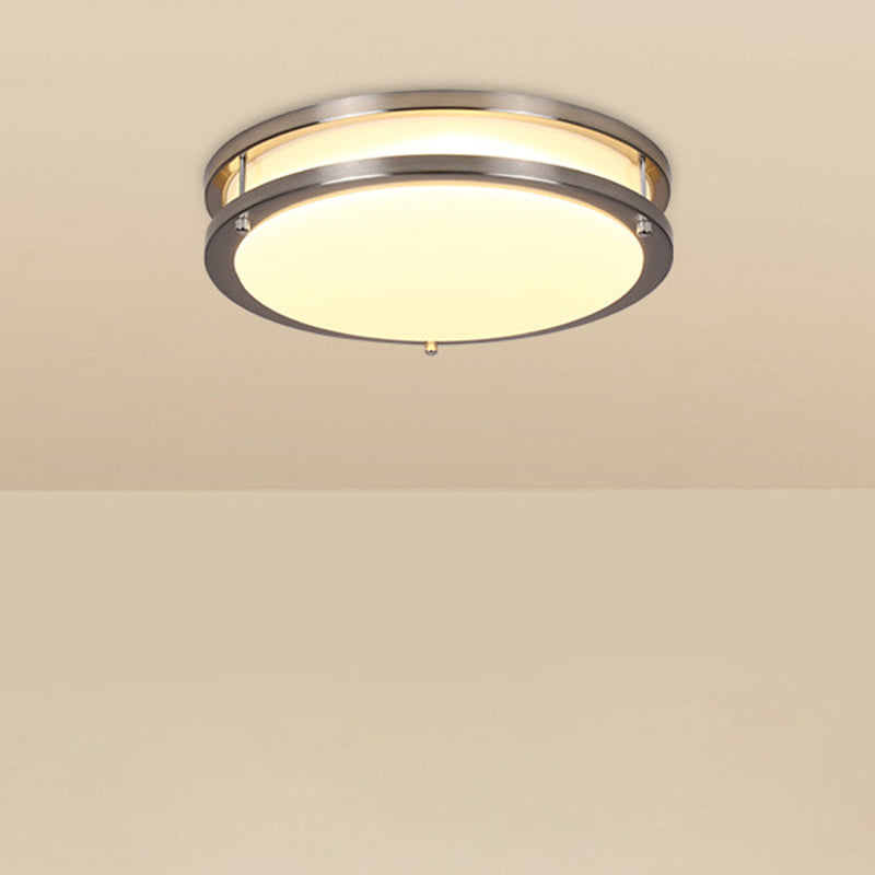 Plafonnier LED contemporain nordique rond en acier inoxydable avec abat-jour en acrylique pour salon 