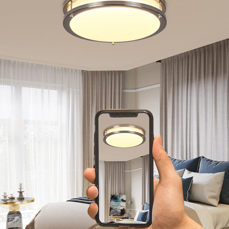Plafonnier LED contemporain nordique rond en acier inoxydable avec abat-jour en acrylique pour salon 