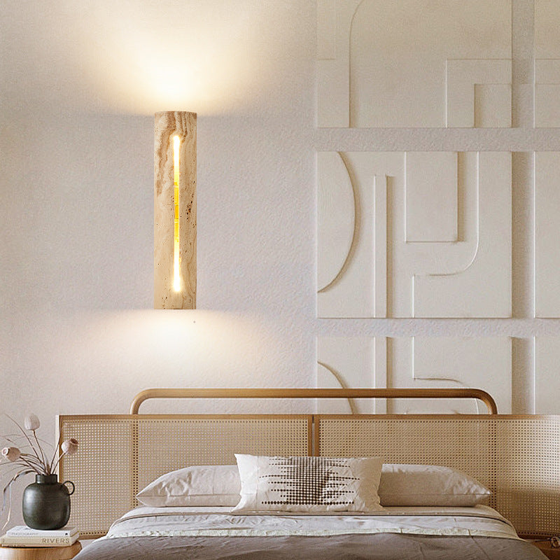Zeitgenössische nordische Zylinder-Wandleuchte aus gelbem Travertin-Massivholz mit 1 Licht für Wohnzimmer &amp; Schlafzimmer 