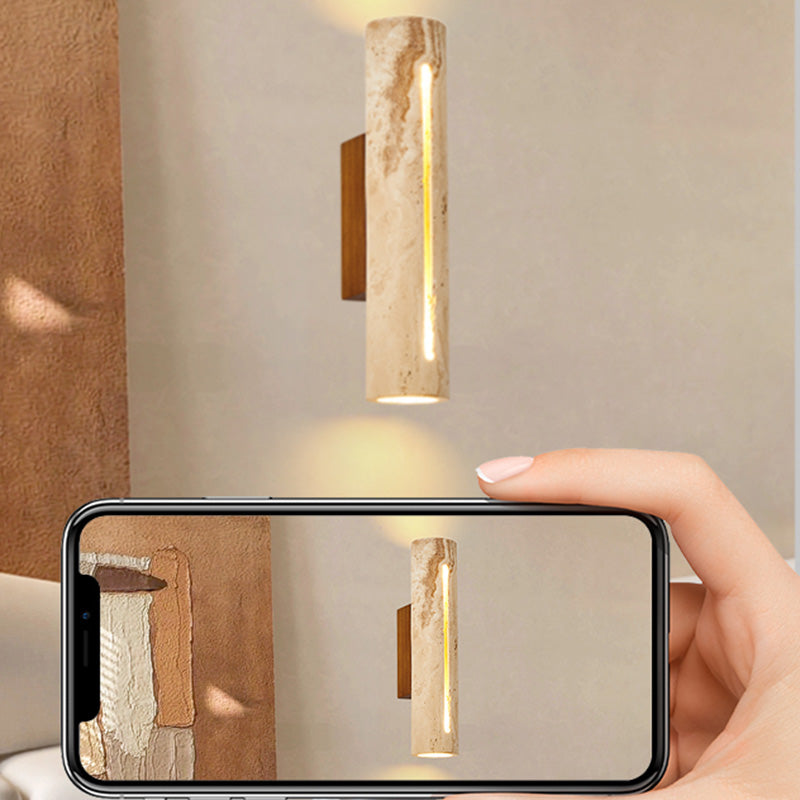 Zeitgenössische nordische Zylinder-Wandleuchte aus gelbem Travertin-Massivholz mit 1 Licht für Wohnzimmer &amp; Schlafzimmer 