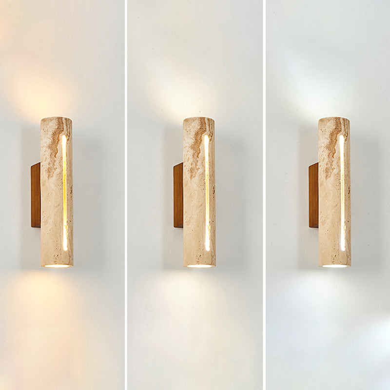 Zeitgenössische nordische Zylinder-Wandleuchte aus gelbem Travertin-Massivholz mit 1 Licht für Wohnzimmer &amp; Schlafzimmer 