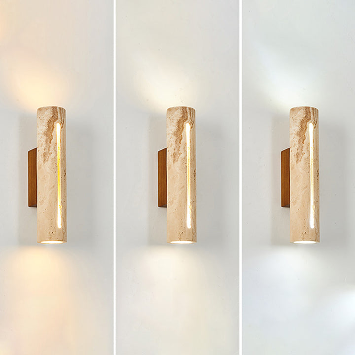 Zeitgenössische nordische Zylinder-Wandleuchte aus gelbem Travertin-Massivholz mit 1 Licht für Wohnzimmer &amp; Schlafzimmer 