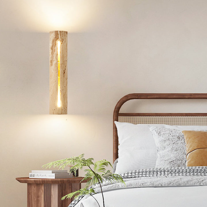 Zeitgenössische nordische Zylinder-Wandleuchte aus gelbem Travertin-Massivholz mit 1 Licht für Wohnzimmer &amp; Schlafzimmer 
