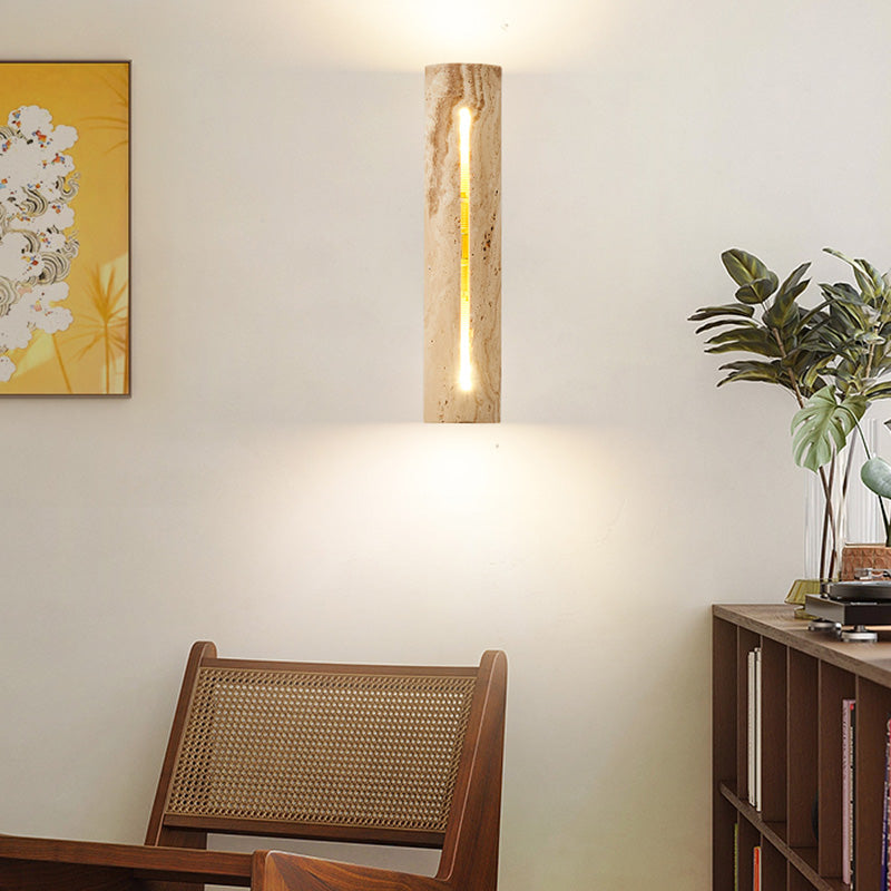 Zeitgenössische nordische Zylinder-Wandleuchte aus gelbem Travertin-Massivholz mit 1 Licht für Wohnzimmer &amp; Schlafzimmer 