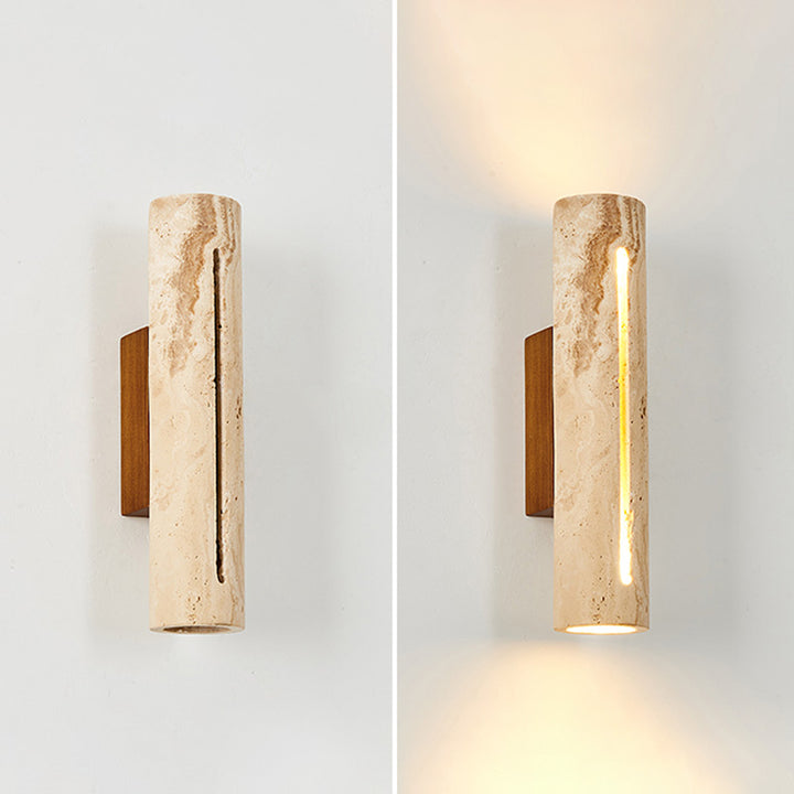 Zeitgenössische nordische Zylinder-Wandleuchte aus gelbem Travertin-Massivholz mit 1 Licht für Wohnzimmer &amp; Schlafzimmer 