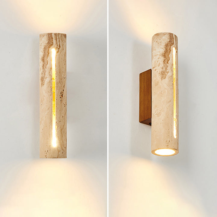 Zeitgenössische nordische Zylinder-Wandleuchte aus gelbem Travertin-Massivholz mit 1 Licht für Wohnzimmer &amp; Schlafzimmer 